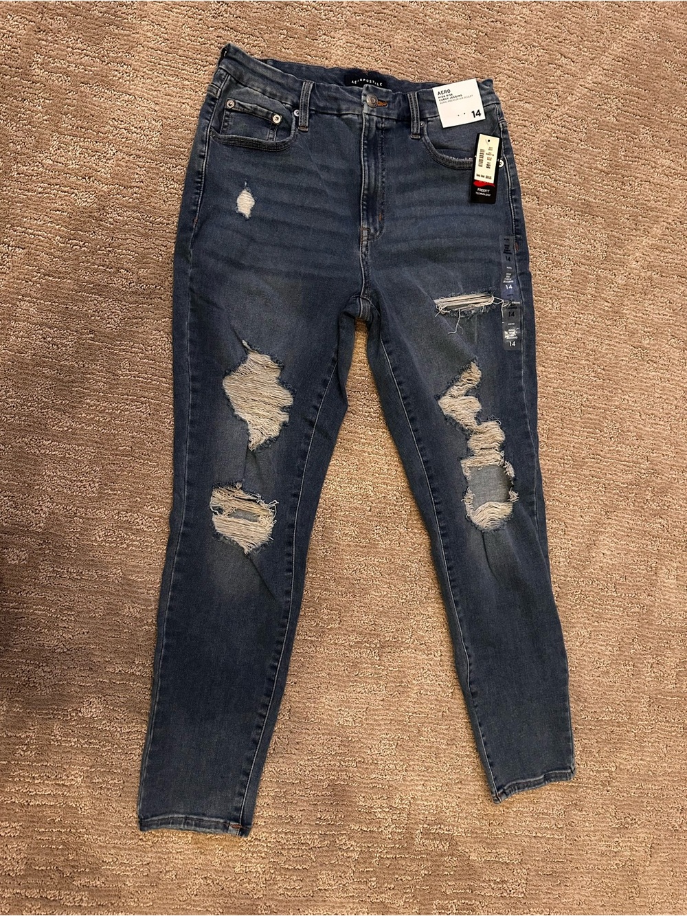 Aeropostale Women's Distressed Skinny Jeans - Dark Blue